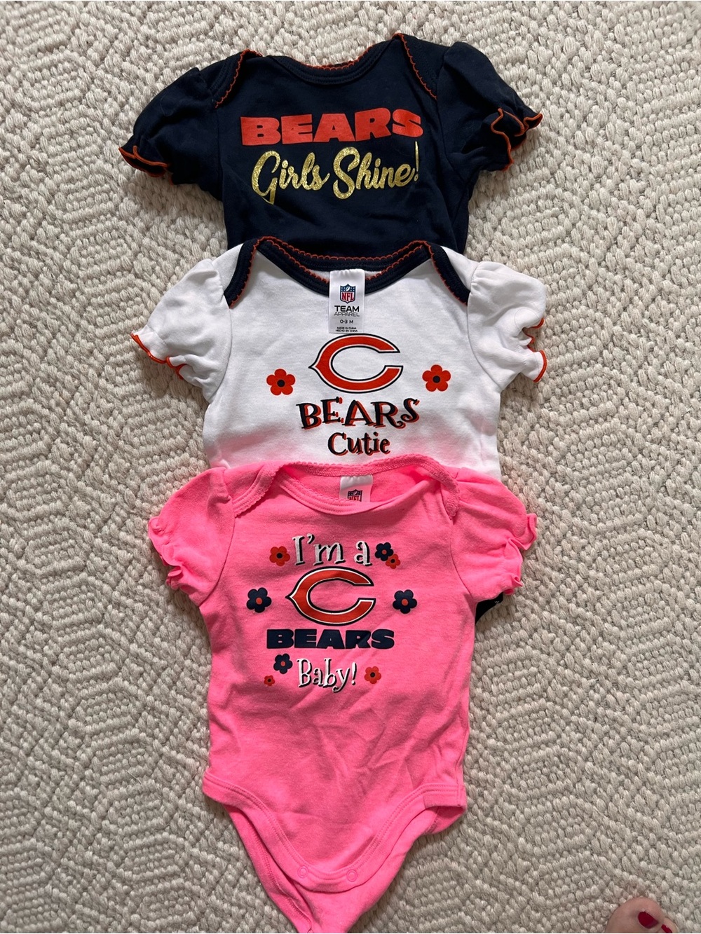 NFL Chicago Bears Girls' 3-Pack Bodysuits - Navy, White & Pink 0-3 months